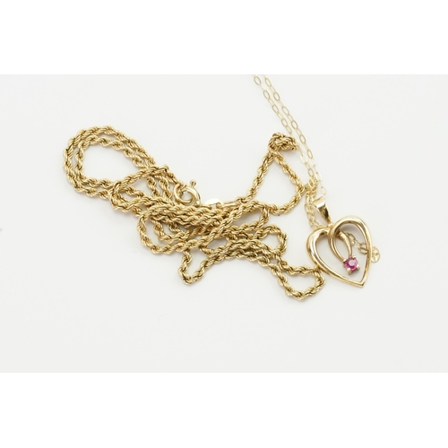 215 - A 9ct Gold rope chain, along with another 9ct Gold chain and a small pedant. Weight 4.4g.