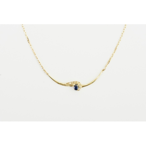 193 - A 18ct yellow gold Sapphire and Diamond set necklace. Sapphire size approx 0.15ct Emerald cut. Weigh... 