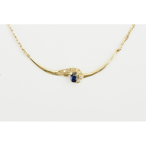 193 - A 18ct yellow gold Sapphire and Diamond set necklace. Sapphire size approx 0.15ct Emerald cut. Weigh... 