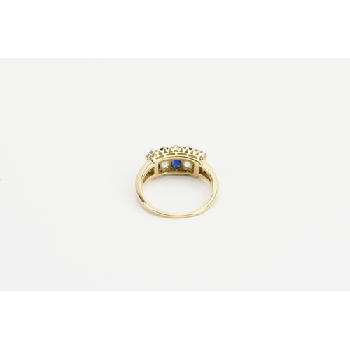 195 - A 18ct Gold Sapphire and Diamond set ring, in rectangular form. Set with five old European cut Diamo... 