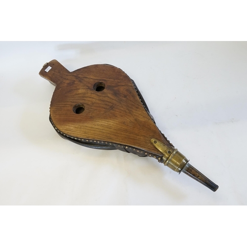 911 - An Elm & Leather Bellows with Brass Nozzle & Tip.