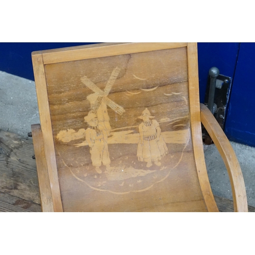 514 - A Child's Dutch decorated Chair along with oriental hardwood Coffer.