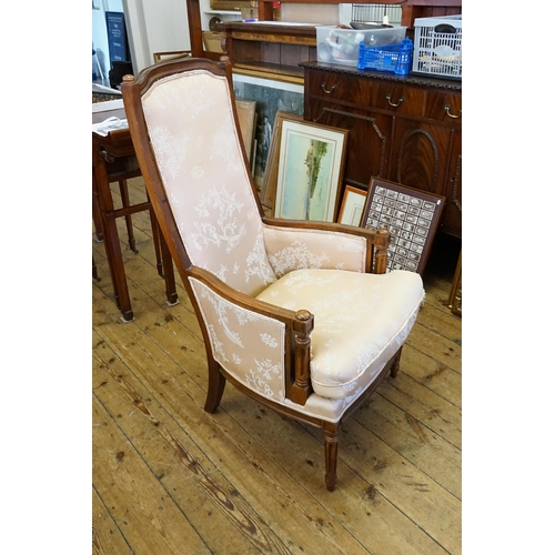 519 - An Edwardian design Easy Chair with fluted arms & legs, Curved Back & covered in a Pink Damask mater... 