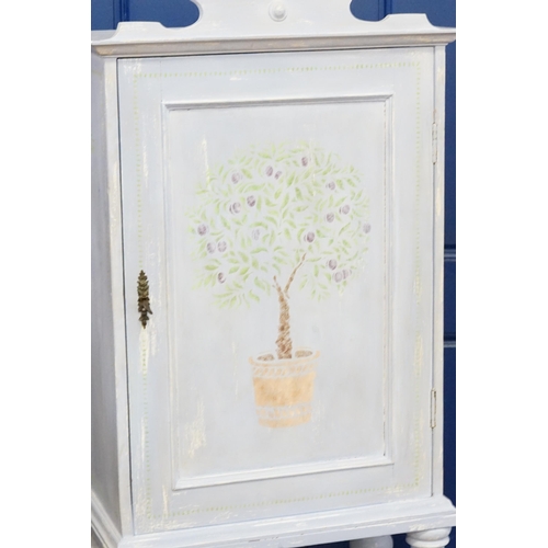 523 - A Blue Sponge Painted & Stenciled Side Cabinet resting on turned legs with under stretcher. Measurin... 