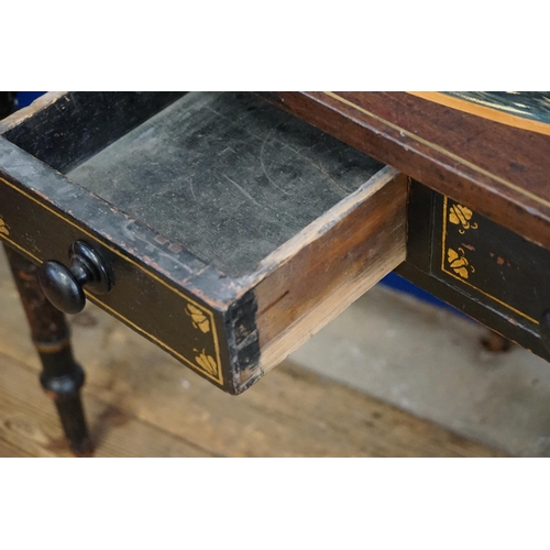 524 - A Victorian Painted Three Drawers Side Table with an inset of a Paddle Steamer called 