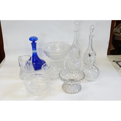 639 - Five Cut Glass Decanters, Four Bowls & a Stuart Water Jug.