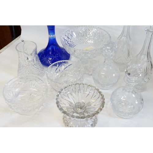 639 - Five Cut Glass Decanters, Four Bowls & a Stuart Water Jug.