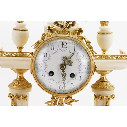 340 - A French Design Gilt, Brass & Alabaster Louis XVI Mantle Clock decorated with Floral Garlands, Ribbo... 