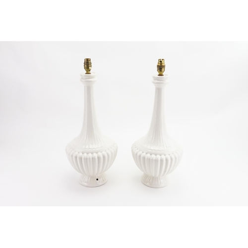 583 - A Pair of White Glazed Fluted & Shaped Onion Necked Table Lamps by 