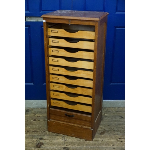 496 - A 1920s Panel Sided Tambour Fronted Filing Cabinet fitted with Pull-Out Drawers & Brass Name Plates.... 