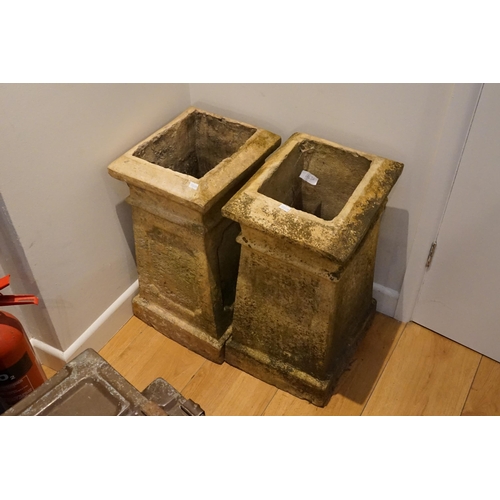 856 - A Pair of Garden chimney pots taken from a 18th Century House. Measuring: 30cms x 34cms x 56cms High... 