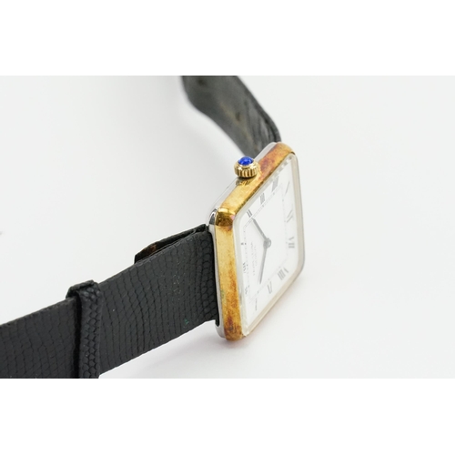 303 - A circa 1960's Favre Leuba square face wristwatch with stainless steel back and gold coloured case, ... 