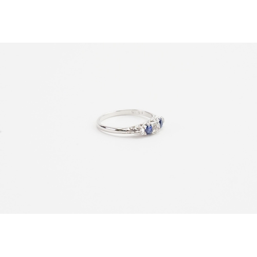 236 - A 14ct white gold diamond and sapphire set ring, set with 3 old cut diamonds approx 0.18ct largest. ... 