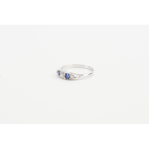 236 - A 14ct white gold diamond and sapphire set ring, set with 3 old cut diamonds approx 0.18ct largest. ... 