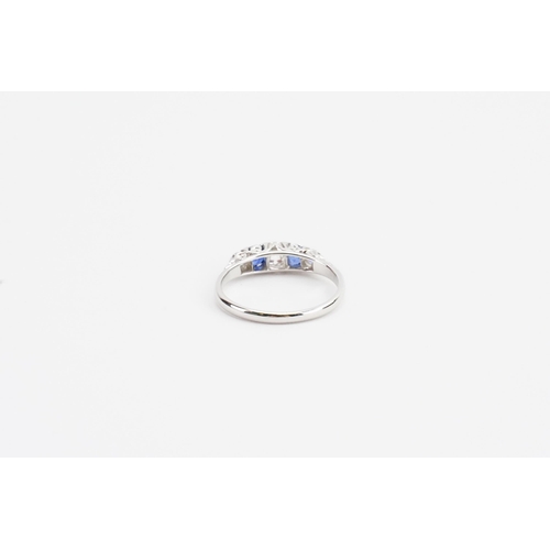 236 - A 14ct white gold diamond and sapphire set ring, set with 3 old cut diamonds approx 0.18ct largest. ... 