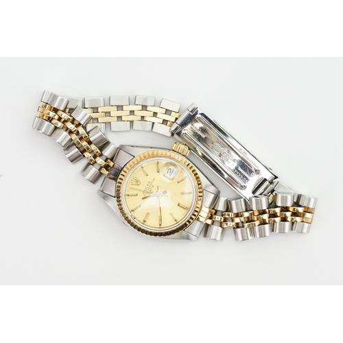 304 - A ladies 1979 Rolex Oyster Perpetual date, in bi-metal, with a Jubilee bracelet, case marked 5810990... 