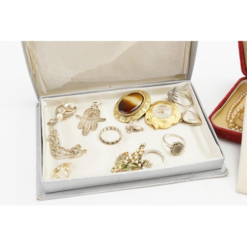 281 - A collection of costume jewellery. To include pearls, silver rings etc.