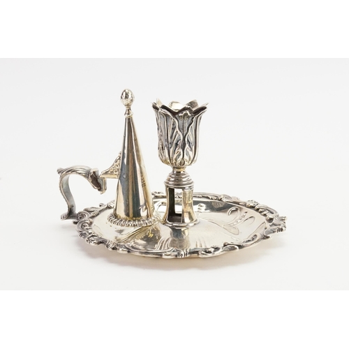 66 - A 1820 Thomas Ross silver candle holder and snuffer, in the shape of a flower. Snuffer is marked TJ.... 