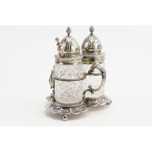 75 - A 1864 Victorian John Wilmin Figg silver cruet set. Gross weight 365g.