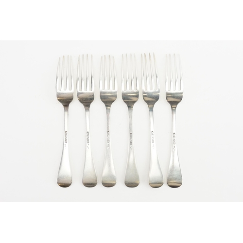 105 - A set of 6 1856 Victorian Elizabeth Eaton silver forks. Weight 389g.