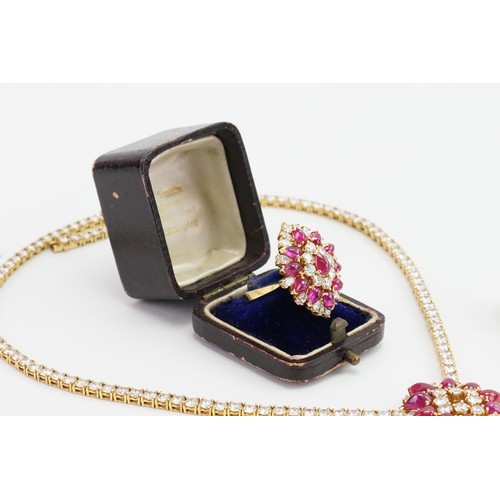 246 - An incredible 18ct diamond and ruby three-piece jewellery suite, consisting of 238 diamonds & 90 cab... 