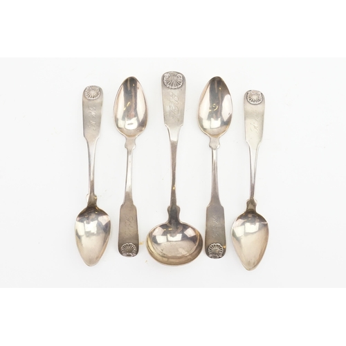 113 - A collection of four shell designed Gorham & Webster pure coin marked spoons. Along with a matching ... 