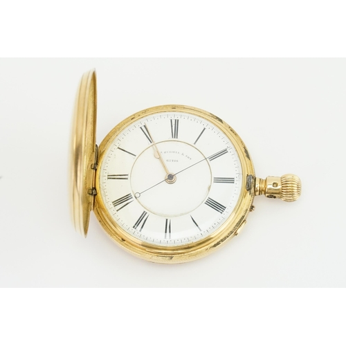 301 - A 1905 18ct gold full hunter pocket watch, Russell & Sons of Liverpool. A white and black Roman nume... 