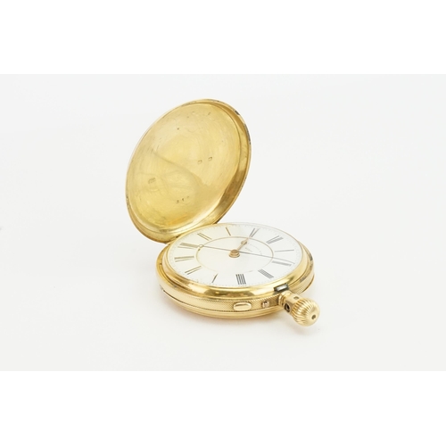 301 - A 1905 18ct gold full hunter pocket watch, Russell & Sons of Liverpool. A white and black Roman nume... 