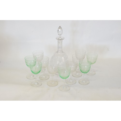 636 - A Cut Glass Decanter and Collection of Wine Glasses.