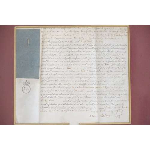 946 - An Intestate Document for Francis Simpson for Archibold Tullop, dated February 1765. Witnessed by Ja... 