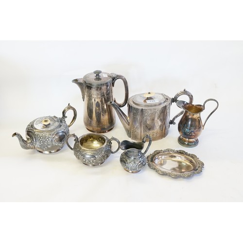 128 - A collection of silver plated items, to include tea pot, sugar etc.