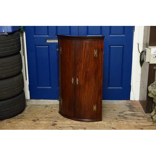 513 - A Large Georgian Mahogany Veneered Bow Fronted Corner Cupboard with Brass H Hinges & Metal Block Cov... 