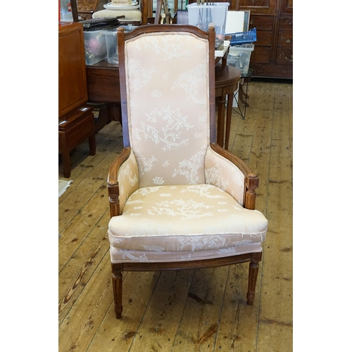 522 - An Edwardian design Easy Chair with fluted arms & legs, Curved Back & covered in a Pink Damask mater... 