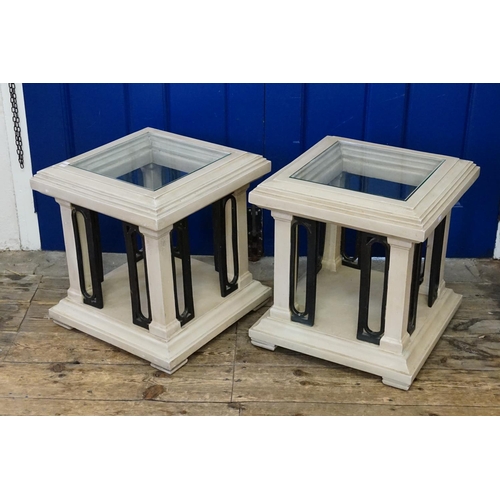 532 - A Pair of Modern Architecturally designed Glass Topped Coffee Tables. Measuring: 50cms x 50cms x 52c... 