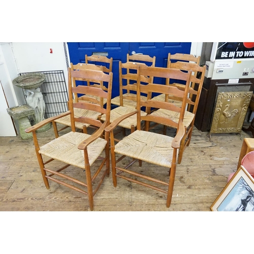 543 - A Set of 6 + 2 Carvers Wicker & Pine Kitchen Chairs.