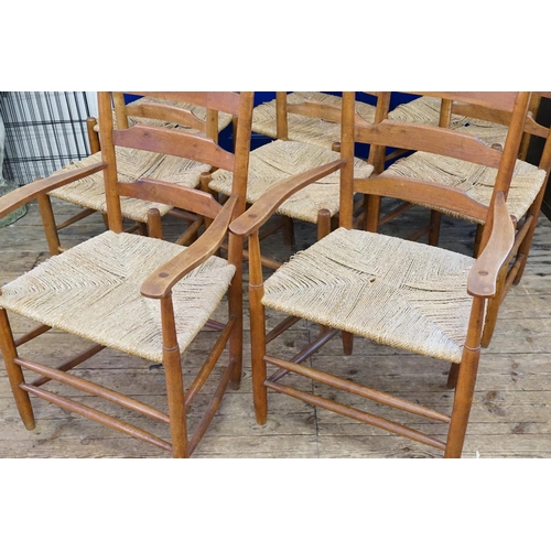 543 - A Set of 6 + 2 Carvers Wicker & Pine Kitchen Chairs.