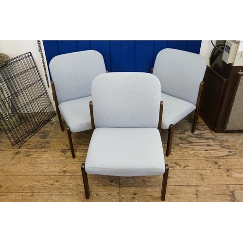 579 - Three Modern Waiting Room Chairs in Pale Blue with Mahogany stained legs along with a small side tab... 