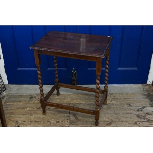 581 - A Mahogany stained Side Table with Barley Twist Legs. Measuring: 42cms x 61cms 72cms High.