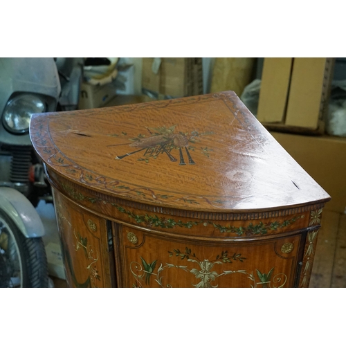 587 - A Late 19th Century Satin Walnut Painted Corner Cupboard decorated with Garlands, Flowers, Decorativ... 