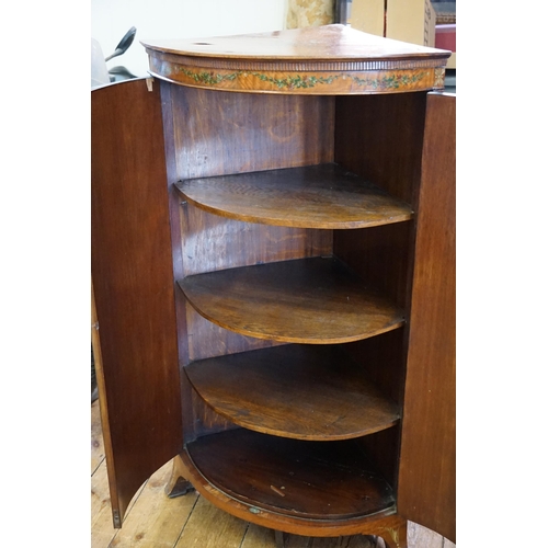 587 - A Late 19th Century Satin Walnut Painted Corner Cupboard decorated with Garlands, Flowers, Decorativ... 