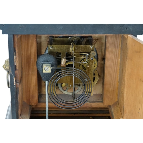 208 - A Victorian wooden cased and marble effect drawing room clock with enamelled face, visible escapemen... 