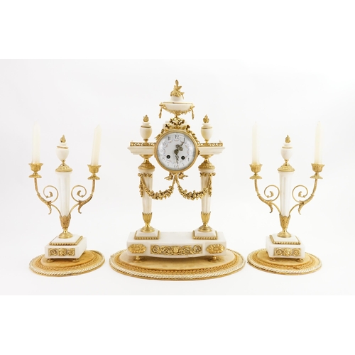 209 - A French Design Gilt, Brass & Alabaster Louis XVI Mantle Clock decorated with Floral Garlands, Ribbo... 