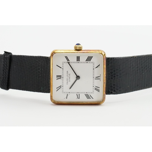 171 - A circa 1960's Favre Leuba square face wristwatch with stainless steel back and gold coloured case, ... 