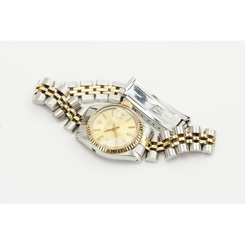 172 - A ladies 1979 Rolex Oyster Perpetual date, in bi-metal, with a Jubilee bracelet, case marked 5810990... 