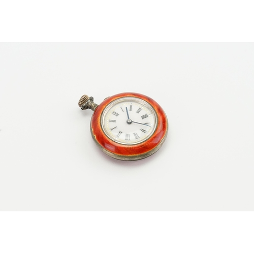 186 - A 800 marked silver coloured white metal pocket watch, with enamel decoration. Inscribed with ARGENT... 