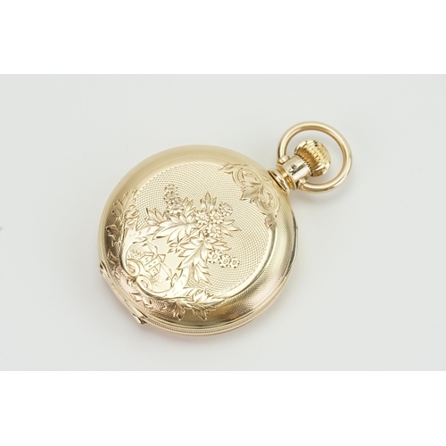 193 - A 14ct yellow gold full hunter pocket watch, made by Illinois watch Co. Roman numeral dial and sub s... 