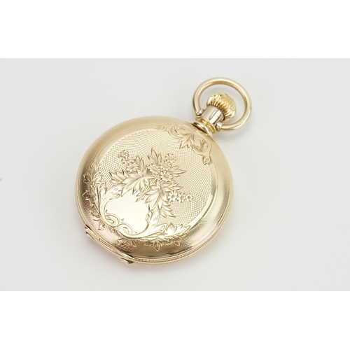 193 - A 14ct yellow gold full hunter pocket watch, made by Illinois watch Co. Roman numeral dial and sub s... 