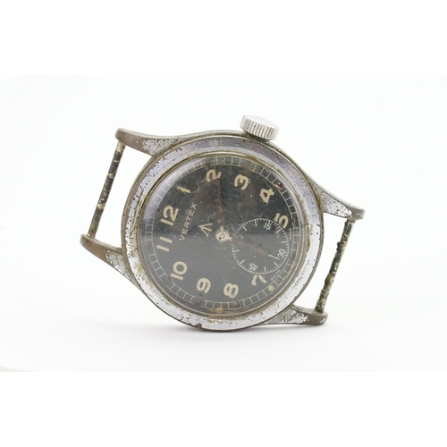 194 - A rare WWII Vertex dirty dozen wrist watch, in stainless steel, with sub second dial, casing marked ... 