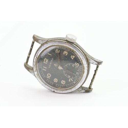 194 - A rare WWII Vertex dirty dozen wrist watch, in stainless steel, with sub second dial, casing marked ... 