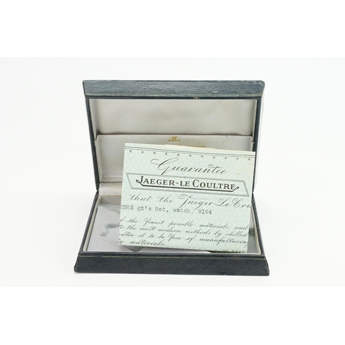 198 - A 1960's 9ct gold silver faced Jaeger-Le Coultre watch. Inscription on the back. Number 9194. Along ... 